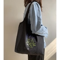 Schwarze Segeltuch-Tasche mit aufgesticktem lila Lavendelmuster für Damen - Schwarze Lavendel Westentasche