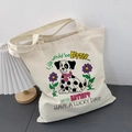 Tragetasche aus Segeltuch in Off-White mit Dalmatiner-Illustration und inspirierendem Text - Dalmatiner Hund Druck