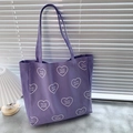 Purple canvas tote bag with white hearts and French Tu es aimé text print - Purple