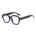 Gafas retro con montura cuadrada negra gruesa, remaches plateados y lentes anti luz azul - Marco Negro