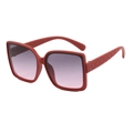Stylish oversized square burgundy sunglasses with purple gradient lenses and quilted temples - Red Frame Gradient Pink Lens