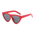 Retro red cat eye sunglasses with dark grey lenses in a 45-degree angle studio shot - Red Frame Dark Grey Lens