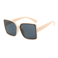 Beige quadratische Übergröße-Sonnenbrille mit Steppmuster-Bügeln und grauen Gläsern - Beiger Rahmen Schwarzgraue Linsen