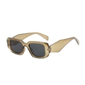Retro square oversized sunglasses with translucent brown frames and wide temples for women - Olive Green Frame Black Grey Lens