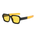 Retro square sunglasses with black frame and yellow lenses in a side view profile - Black Frame Orange Lens
