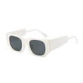 Modern white thick frame sunglasses with dark lenses in a geometric rectangle shape - White Frame Dark Grey Lens