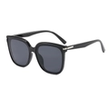 Gafas de sol retro negras de gran tamaño con acabado brillante y detalles metálicos plateados - Montura Negra Lentes Gris Negro