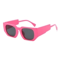 Fashionable bright pink thick rectangular frame sunglasses with dark grey lenses - Rose Red Frame Grey Lens