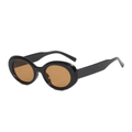 Retro oval sunglasses with glossy black frame and brown lenses in a 90s vintage style - Black Frame Tea Lens