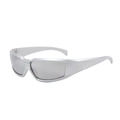 Silver futuristic Y2K sunglasses with wraparound sports frame and grey tinted lenses - Silver Frame White Mirror Lens