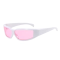 Retro Y2K futuristic sports sunglasses with white wrap frame and pink lenses for outdoors - White Frame Pink Lens