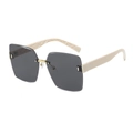Oversized rimless square sunglasses with dark grey lenses and gold metal bridge - Beige Frame Black Gray Lens