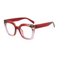 Fashionable oversized square eyeglasses featuring red gradient frames and leopard accents - Wine Red Tortoise Frame