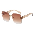 Fashionable rimless oversized square sunglasses with brown gradient lenses and metal temples - Champagne Frame / Tea Lens