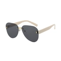 Retro rimless pilot sunglasses featuring dark gray lenses and cream white temples - Beige Frame Black Gray Lens