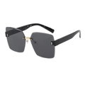 Fashion rimless square sunglasses with dark grey lenses and textured black temples - Black Frame Black Grey Lens
