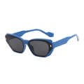 Trendy bright blue square cat-eye sunglasses with dark lenses and gold metal accents - Blue Frame Gray Lens