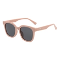 Fashionable square frame pink sunglasses with dark grey lenses and metal temple detail - Pink Frame Dark Grey Lens