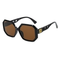 Vintage oversized geometric sunglasses in black with gold hollowed B-letter temples - Black Frame Tea Lens
