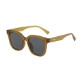 Translucent yellow square sunglasses with dark gray lenses and silver temple detail - Green Frame Grey Lens