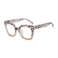 Fashionable oversized square glasses frame with leopard print and nude color splicing - Tortoiseshell