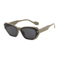 Stylish olive green square sunglasses with dark grey lenses and gold metal rivets - Green Frame Grey Lens