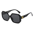 Occhiali da sole oversize poligonali nero lucido con stanghette logo B in metallo - Montatura Nera Lenti Grigio Nero