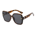Lunettes de soleil polygonales avec monture léopard et détails en métal doré chic - Monture Léopard Verres Gris Noir