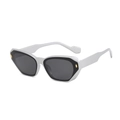 Silver geometric square sunglasses with dark gray lenses and golden hinge accents - White Frame Dark Grey Lens