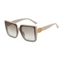 Fashion square oversized sunglasses with beige frames and gradient brown lenses - Khaki Frame Brown Green Lens