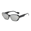 Square cat-eye sunglasses in glossy black frame with silver mirrored lenses - Black Frame Silver Mirror Lens