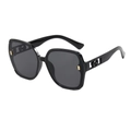 Stylish black oversized polygonal sunglasses with vintage gold accents and logo - Black Frame Black Grey Lens