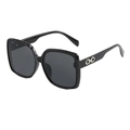 Fashionable oversized square black sunglasses with silver infinity detail on the temple - Black Frame Black Grey Lens