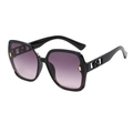 Chic oversized square sunglasses with black frame and purple gradient lenses - Black Frame Pink Grey Lens