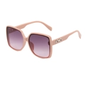 Fashionable square pink large frame sunglasses with gradient purple lenses and metal logo - Pink Frame Gray Pink Lens