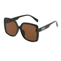 Retro square oversized sunglasses with dark brown lenses and silver hollow temple decor - Black Frame Tea Lens