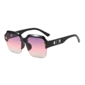 Modern oversized semi-rimless sunglasses with gradient lenses and gold H-decorations - Black Frame Purple Pink Lens