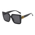 Fashion vintage large square sunglasses with black frame and gold metal detail - Black Frame Black Grey Lens