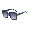 Navy blue oversized square sunglasses with gradient lenses and golden link details - Blue Frame Gradient Grey Lens