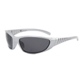 Silver sports sunglasses with grey lenses and wrap-around frame for cycling and outdoor use - Silver Frame Black Grey Lens