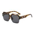 Chic tortoiseshell oversized square sunglasses with gold metal H logo on white background - Leopard Frame Black Grey Lens