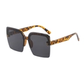 Chic rimless square oversized sunglasses in tortoiseshell with golden H logo on temples - Leopard Frame Black Grey Lens