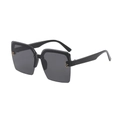Fashionable black square rimless sunglasses with gold metallic accents and gradient lenses - Black Frame Black Grey Lens