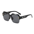 Modische Halbrand-Sonnenbrille in Schwarz mit goldenem H-Logo und grauen Gläsern - Schwarzer Rahmen Schwarz Graue Gläser