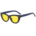 Gafas de sol retro de ojo de gato con montura azul marino y lentes amarillas con remaches - Marco Azul Oscuro Lentes Amarillas