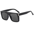 Chic oversized flat top square sunglasses in black with gradient dark grey lenses - Black Frame Black Grey Lens