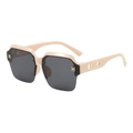 Beige Oversize-Halbrand-Sonnenbrille mit dunkelgrauen Gläsern und hohlen OH-Metallbügeln - Beiger Rahmen Schwarzgraue Linsen