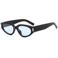 Retro cat-eye sunglasses with thick black frames and light blue lenses in a 45-degree view - Glossy Black Blue