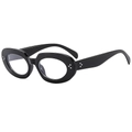 Retro oval sunglasses in black thick frame with silver dot accents for daily street style - Black Frame