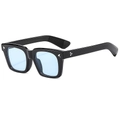 Retro oversized square sunglasses with black frame and light blue lenses in side view - Black Frame Blue Lens